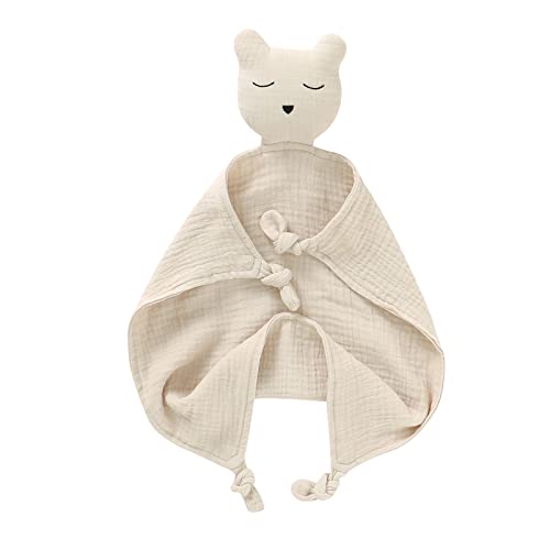 Image of LAWKUL Baby Security Blanket Organic Cotton Muslin Soft Lovey Blankets Breathable Lovie for Babies Boy Girls Bear Camel