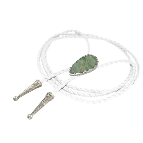 Image of Daisy Del Sol Bolo Tie Turquoise Stone Braided Vegan Faux Leather Silver Tips Handmade Necklace Adjustable Boho Western Jewelry