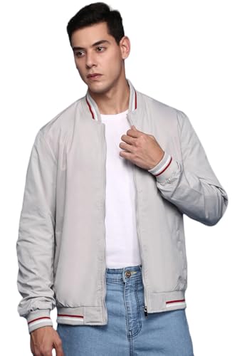 Image of SHOWOFFFF Men Solid Bomber Jacket | Mock Collar Full Sleeves Nylon Jacket for Mens | Slim Fit Jacket for Men's