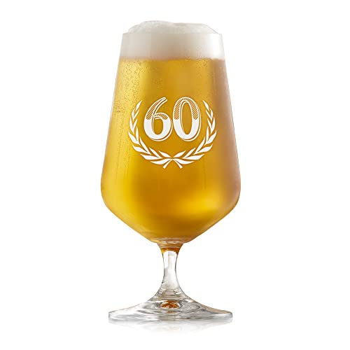 AMAVEL Tulipán de cerveza como regalo de cumpleaños con grabado, bonito vaso de cerveza con mango de 0,4 ml para 60 cumpleaños con número de año, como regalo para los amantes de la cerveza, regalos