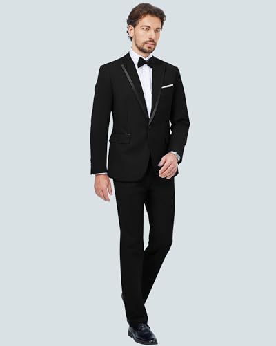 MAGE MALE Men's 2 Piece Suit One Button Slim Fit Formal Wedding Prom Tuxedo Suits Blazer Pants with Bow Tie Set