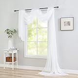 White Sheer Scarf Valance Curtains for Windows 144 Inches Long - Sheer Fabric for Draping Canopy Bed Curtain Scarf Wedding Arsh Table Runner for Living Room/Bedroom/Kids/Party Backdrop 1 Panel 34x144