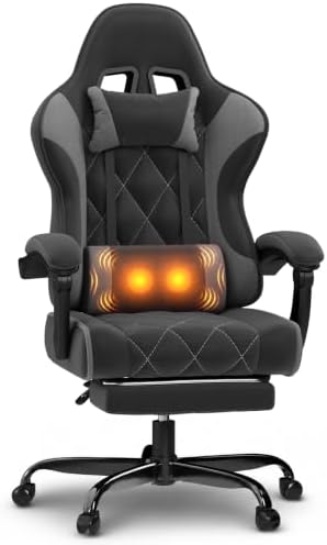 JUMMICO Fabric Gaming Chair with Footrest – Ergonomic Reclining Gamer Chair for Adults with Pocket Spring Cushion, Headrest & Massage Lumbar Support, Gray: image 1 of 8