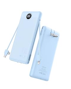 VRURC Portable Charger AC Plug and Built-in-Cables 10000mAh Fast Charging