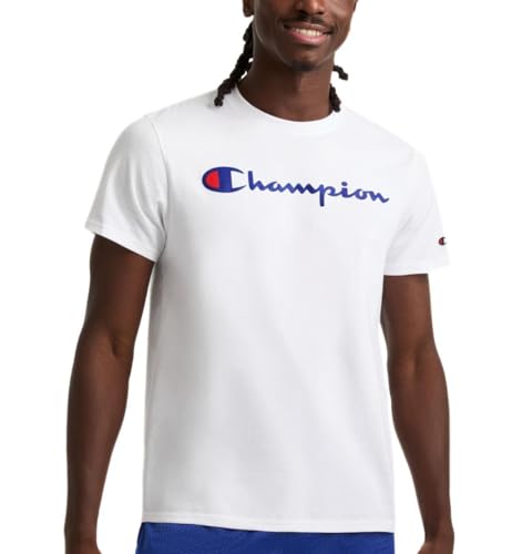 Image of Champion Men's Graphic Short Sleeve T-Shirt, Standard Fit, Classic Script Logo, Midweight 100% Cotton