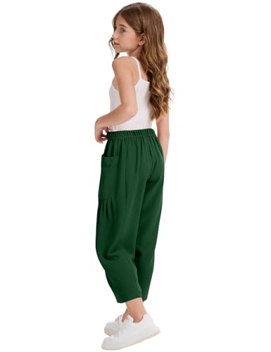 Image of COZYPOIN Girl's Wide Leg Pants Elastic Waist Loose Fit Flowy Casual Beach Palazzo Harem Trousers with Pockets 5-14 Y