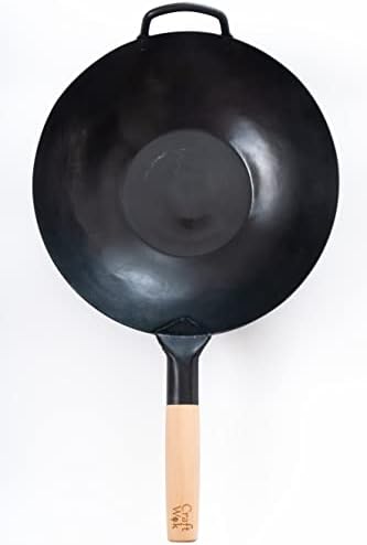 Craft Wok Black13 Pre-Seasoned Hand Hammered Carbon Steel Pow Wok with Wooden and Steel Helper Handle (13 Inch, Round Bottom) - Thumbnail 3