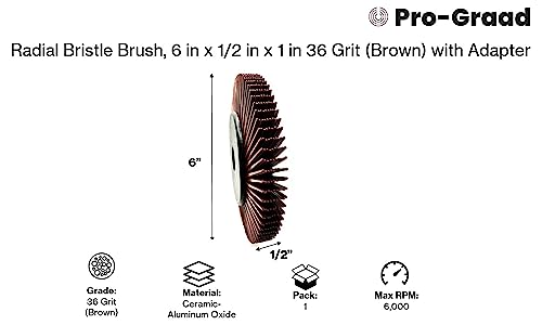 Image of Radial Bristle Brush, 6 in x 1 /2 in x 1 in 36 Grit (Brown) with Adapter (Pack of 1)