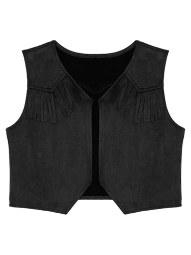 Kids Western Cowboy Vest Girls Boys Fringe Decor Waistcoat Outerwear3
