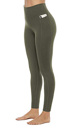 JOYSPELS Leggings Damen, High Waist Sporthose Lang Yogahose Sportleggins Sportbekleidung, Olivgrün, L