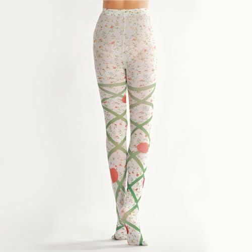 ChicB Women Tights Floral, High Waist Opaque Pantyhose Hosiery, Flowers Control Top Stockings3