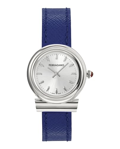 Ferragamo Gancini Collection Luxury Womens Watch Timepieces with a Blue Strap Featuring a Stainless Steel Case and a Silver Dial