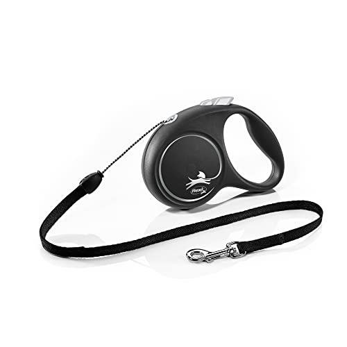 flexi® Black Design S Seil 5 m schwarz/Silber, Roll-Leine für Hunde bis 12 kg