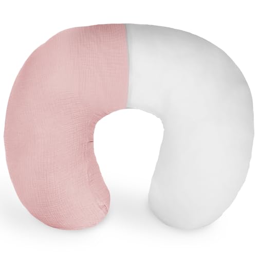Image of Dormlony Nursing Pillow with Removable Muslin Cover,Nursing Pillows for Breastfeeding,Tummy time and Baby Sitting Support,Pink