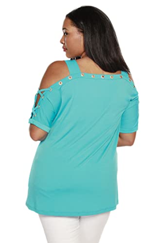 Belldini Blouses For Women Cold Shoulder Top Short Sleeve Pullover Tunic Shirt Blue Bell #TOP5