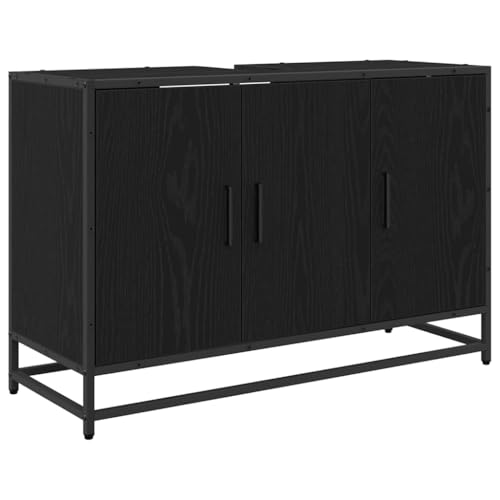 vidaXL Gabinete de Lavabo para Baño Roble Negro 90 x 33 x 60 cm, Almacenaje de baño, Armario Rectangular, Lavabo Moderno, Mueble Funcional para organización Minimalista