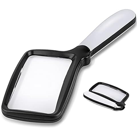 Folding Handheld Magnifying Glass with Light, 3X Large Rectangle Reading Magnifier with Dimmable LED for Seniors with Macular Degeneration, Newspaper, Books, Small Print, Lighted Gift for Low Visions Cover