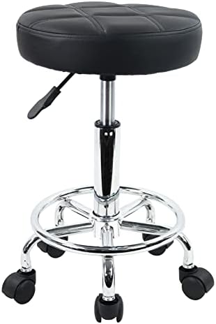 KKTONER Round Rolling Stool Chair PU Leather Height Adjustable Swivel Drafting Work SPA Shop Salon Stools with Wheels Office Chair Small (Black)