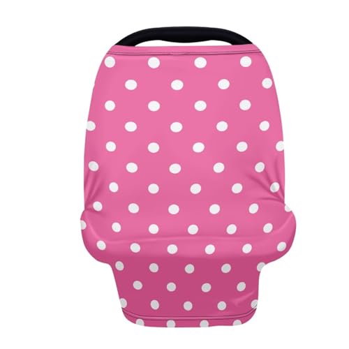 Image of Baby Car Seat Cover, Easy to Install Car Seat Canopy for Girls, Mom Nursing Breastfeeding Covers, Blanket for Infant, Pink Polka Dot