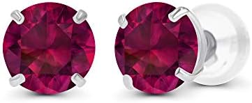 Sterling Silver 6mm Round Created Ruby July Birthstone Prong Set Stud Earrings For Women and Girls