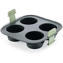 Lekue Air Fryer Muffin Mold - Make 4 Muffins in under 30 mins - 100% Platinum Silicone Baking Pan for Air Frying, Fits in Draw Tray, Pull-up Handles for Easy Removal, Non-Stick, Easy De-Molding