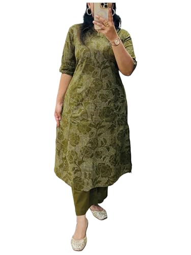 Image of ANNI Designer Kurta Sets for Women Viscose Blend Printed | Kurti Set for Woman | Kurta Palazzo Set | A Line Kurti | Mandarin Collar Elbow Sleeve Suit Set for Women Stylish Ethnic Outfit Clothing
