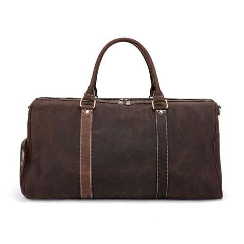 Overdo Men's Classic Genuine Leather Travel Bag - Premium Weekend Overnight Backpack - Perfect for Short Trips and Getaways