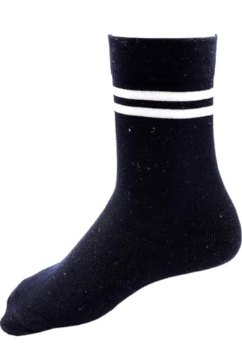 Image of Boys & Girls Navy Blue Color With White Strips Cotton Calf Length School Socks (Pack of 6 Pairs)