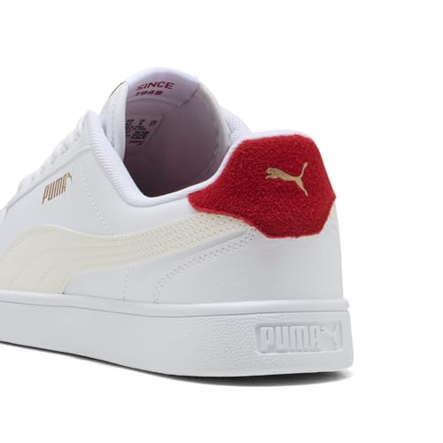 Image of Puma Basket Classic Patent Emboss Sneakers for Men, Puma White-Warm White-Dark Crimson, 10 US