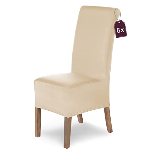 Scheffler Home Stuhlhussen Lena Silvara Creme 6er Set – Elastische und langlebige Stuhlbezüge...