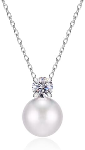 Pearl Necklaces for Women AAA+10-11mm Freshwater Pearl Pendant and CZ Diamond Trendy,Christmas Mothers Day Valentine's Day Gifts For Women Anniversary Fine Jewelry