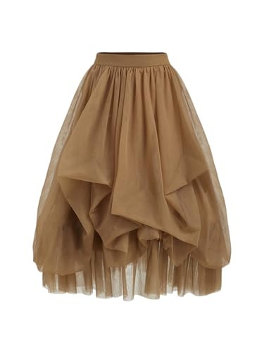CIDER Tulle Skirts for Women Mesh Mid Waist Ruffle Long Skirt Maxi Skirt Layered A Line Tulle Tutu Skirt