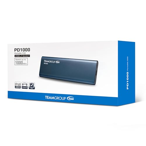 Image of TEAMGROUP PD1000 1TB Aluminum Portable External Solid State Drive SSD, Read up to 1000MB /s, USB-C, USB A 3.2 Gen 2, Waterproof, Dustproof (IP68), Shockproof, Pressure Resistant T8FED6001T0C108