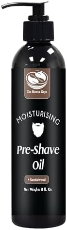 The Henna Guys 8 fl. Oz Pre-Shave & Beard Conditioning Oil for Men, Sandalwood Scent, with Jojoba, Argan, & Marula Oils, Free from Ammonia, Sulfate, Phthalate