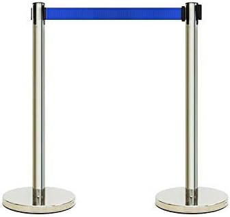 DARIT 2Pcs Heavy Duty Stanchion, Stainless Steel Crowd Control Barrier with Retractable Belt 14KG(2X7Kg) (2mBLUE)