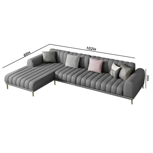 Image of Casaliving Herrick LHS 6 Seater L Shape Sofa Set with 2 Puffy for Living Room (Dark Grey Colour Fabric) Premium Velvet Fabric Sofa