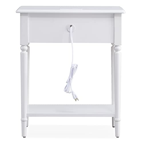 Leick Home Coastal End Table, Solid Wood, USB-C Charging Station, 1 Storage Drawer, Bottom Shelf, Easy-Assembly, For Bedroom/Living Room, Orchid White, 15.8 in. L x 24.0 in. W x 28.1 in. H, 20022-WT - Image 9