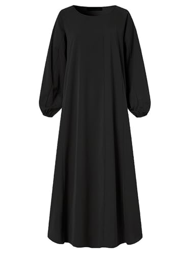 Image of WSPLYSPJY Solid Color Muslim Dress for Women Long Lantern Sleeve Islamic Abaya Duabi Kaftans Robe Prayer Clothes