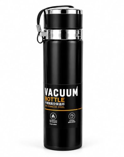 Image of Stainless Steel Vacuum Insulated Water Bottle | Double Wall Flask for Hot & Cold Beverages | Leakproof Travel Bottle for Office, Gym, School & Outdoor | Silver | (Black, 800 Ml)