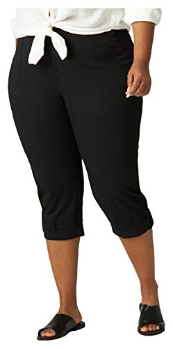 Lee Women's Plus Size Flex-to-Go Cargo Capri Pant, Black, 18W Medium
