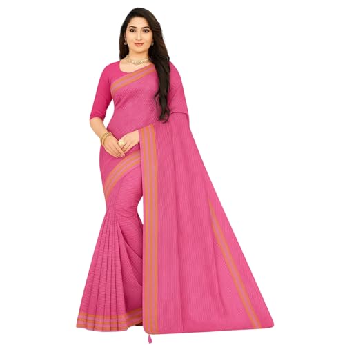 Saree with Smooth Fabric and Blouse – Great for Work, Festive Events, and Gifting Purpose (Pink)