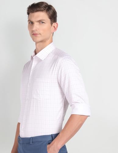 Image of Arrow Men Slim fit Cotton Checked Long Sleeves Cutaway Collar Shirt