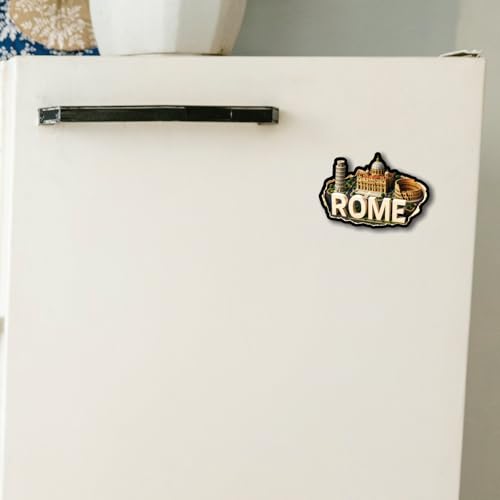Image of CVANU Rome Country Landmark Theme 2pcs MDF Fridge Magnet - Wooden Travel Souvenir Refrigerator Decorative Collectible Magnet