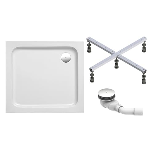 Schulte Duschwanne Cala 80x80 cm quadratisch aus hochwertigem Sanitäracryl inkl. Fußgestell Ab- und Überlaufschutz Pflegeleicht und alterungsbeständig Größe wählbar