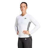 adidas Women's Train Essentials 3-Stripes Long Sleeve T-Shirt, White/Black, Medium