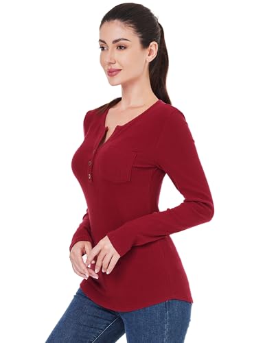 Image of AmelieBoutik Women Button Up V Neck Ribbed Knit Long Sleeve Tops with Pocket