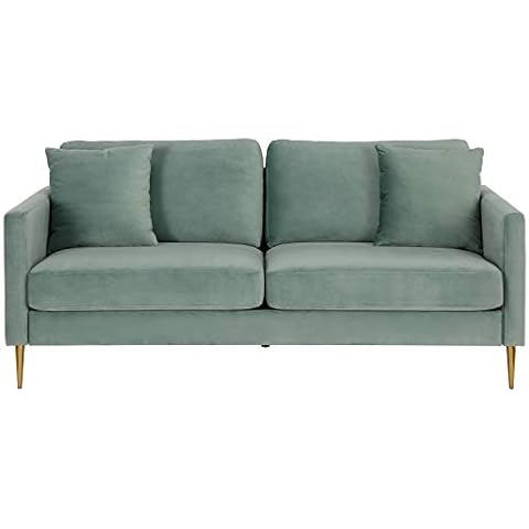 CosmoLiving by Cosmopolitan Highland Sofa Couch with Pillows, Green Cover