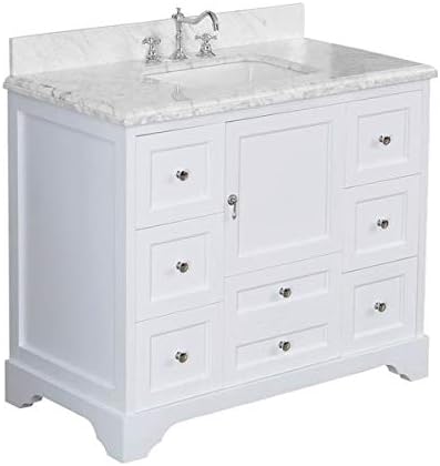Amazon Com Madison 42 Inch Bathroom Vanity Carrara White Includes White Cabinet With Authentic Italian Carrara Marble Countertop And White Ceramic Sink Kitchen Dining