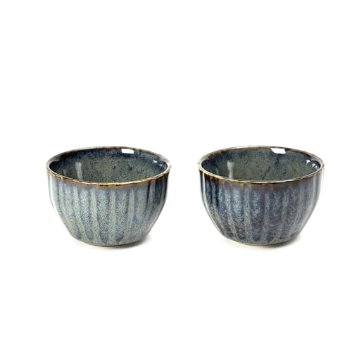 Image of Beyond Homes Ceramic Serving Bowl Set of 2, 200 ml | Glossy Finish Microwave Safe Stoneware Kharbuja, Melon Bowls for Kitchen, Ceramic Dinnerware Katori for Dal, Desserts & Snacks | Blue Brown