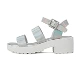 Soda ACCOUNT-2 ~ Little Kids/Children/Girls Open Toe Two Bands Lug sole Fashion Block Heel Sandals with Adjustable Ankle Strap (SILVER IRIDESCENT PU, numeric_2)